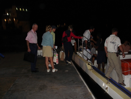 Passengers boarding the launch to Le Levant