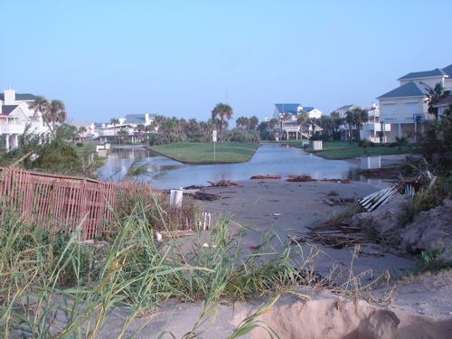 Minor street flooding on Buccaneer Boulevard