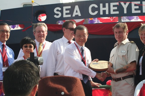 Christening the Sea Cheyenne photograph