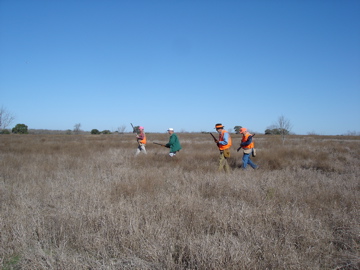 Hunters approaching the located quail