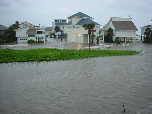 Flooding east of the house with the raised esplanade above water